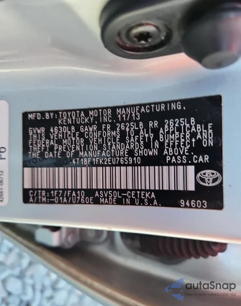 2014 Toyota Camry L из США, поврежденный, VIN 4T1BF1FK2EU765910